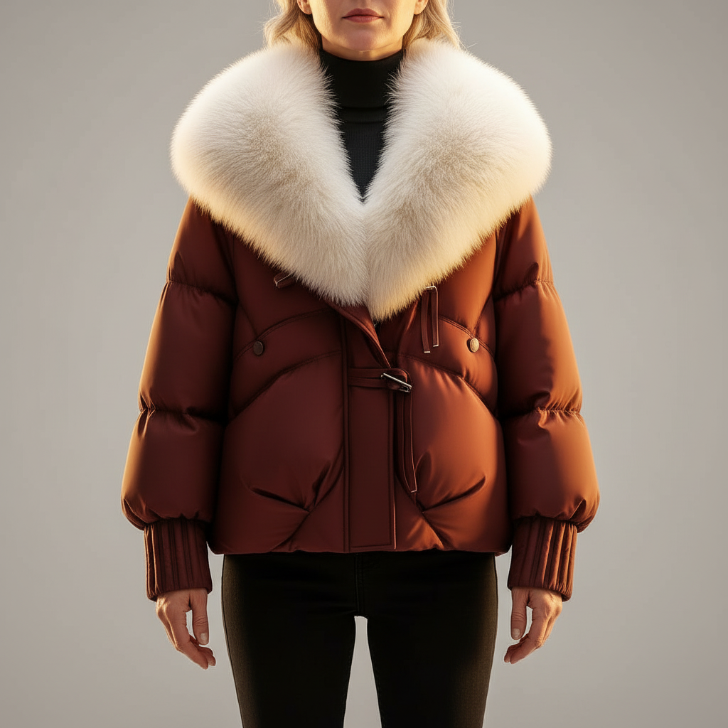 Wrenith | Women's Glossy Puffer Faux Fur Collar Down Jacket