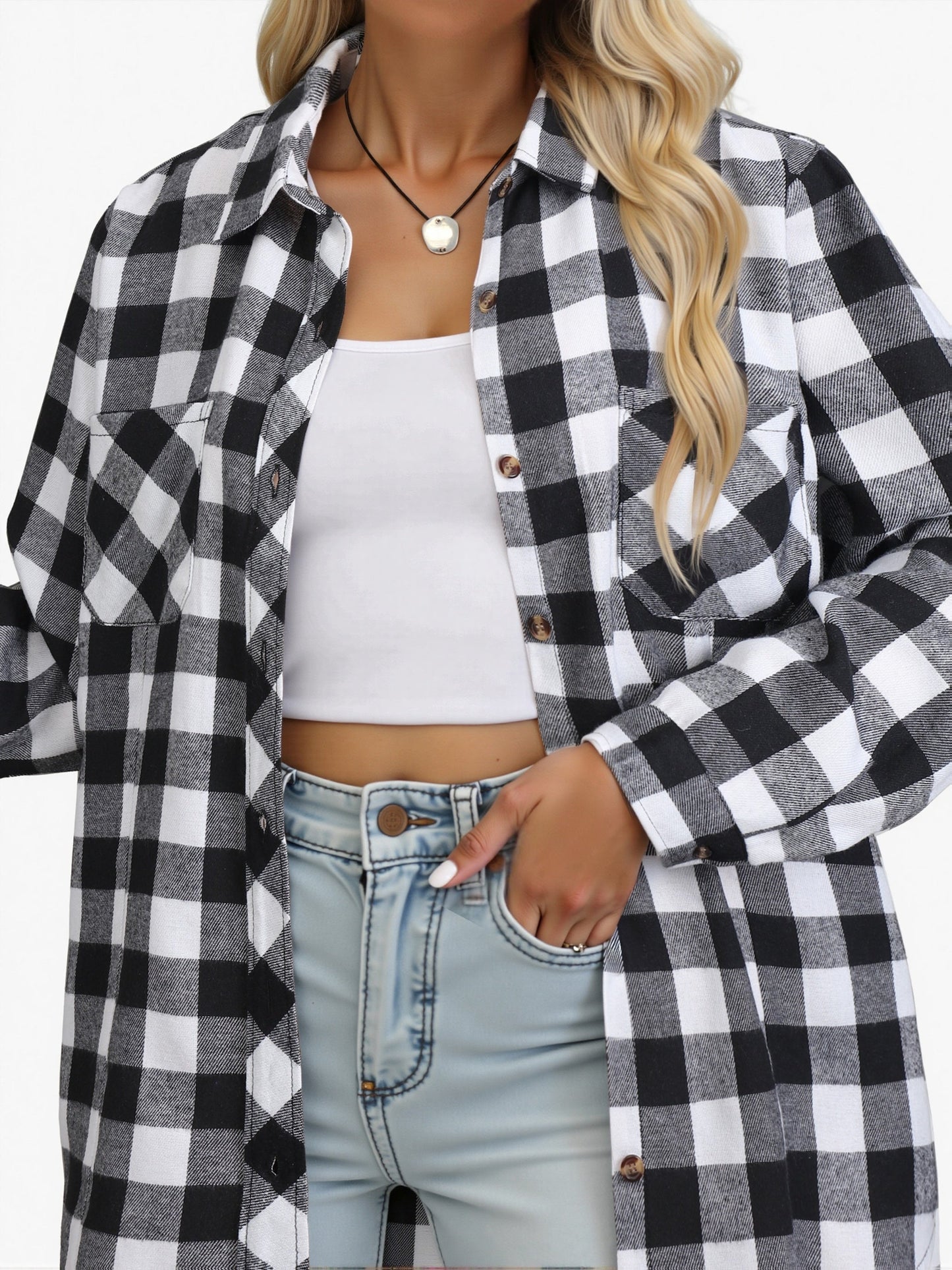 Wrenlee | Women's Relaxed Buffalo Check Plaid Button Up Shirt