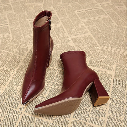 Vionora | Women's Pointed-Toe Chunky Heel Ankle Boot