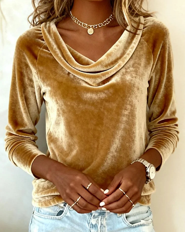 Elysande | Women's Velvet Cowl Neck Long Sleeve Blouse