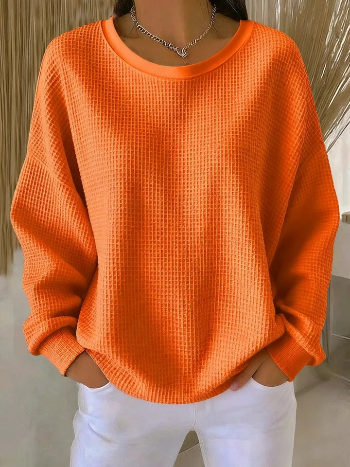 Solene | Women's Waffle Knit Oversized Long Sleeve Sweater