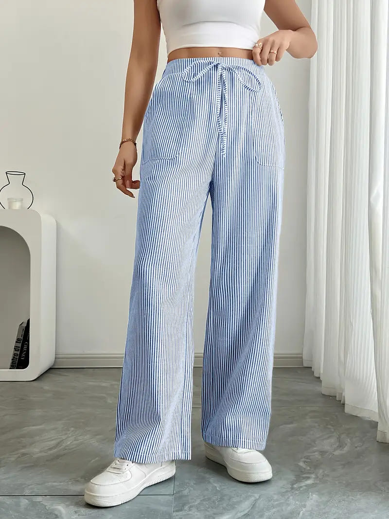 Marbella | Women's Wide Leg Striped Drawstring Beach Pants