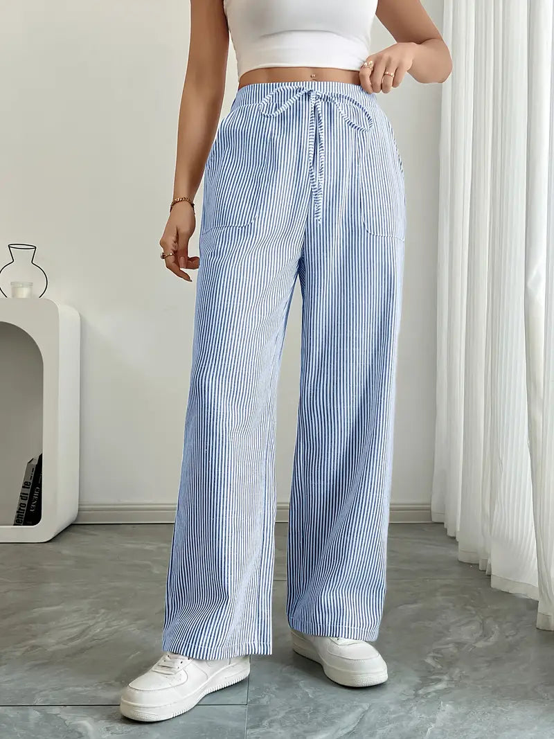 Marbella | Women's Wide Leg Striped Drawstring Beach Pants