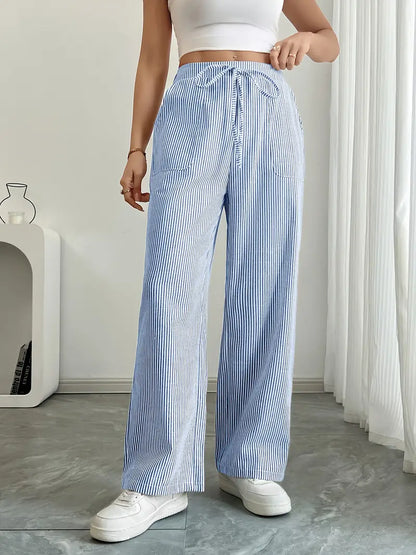 Marbella | Women's Wide Leg Striped Drawstring Beach Pants