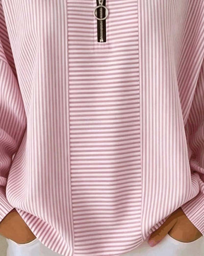 Marlette | Women's Half-Zip Striped Long-Sleeve Blouse