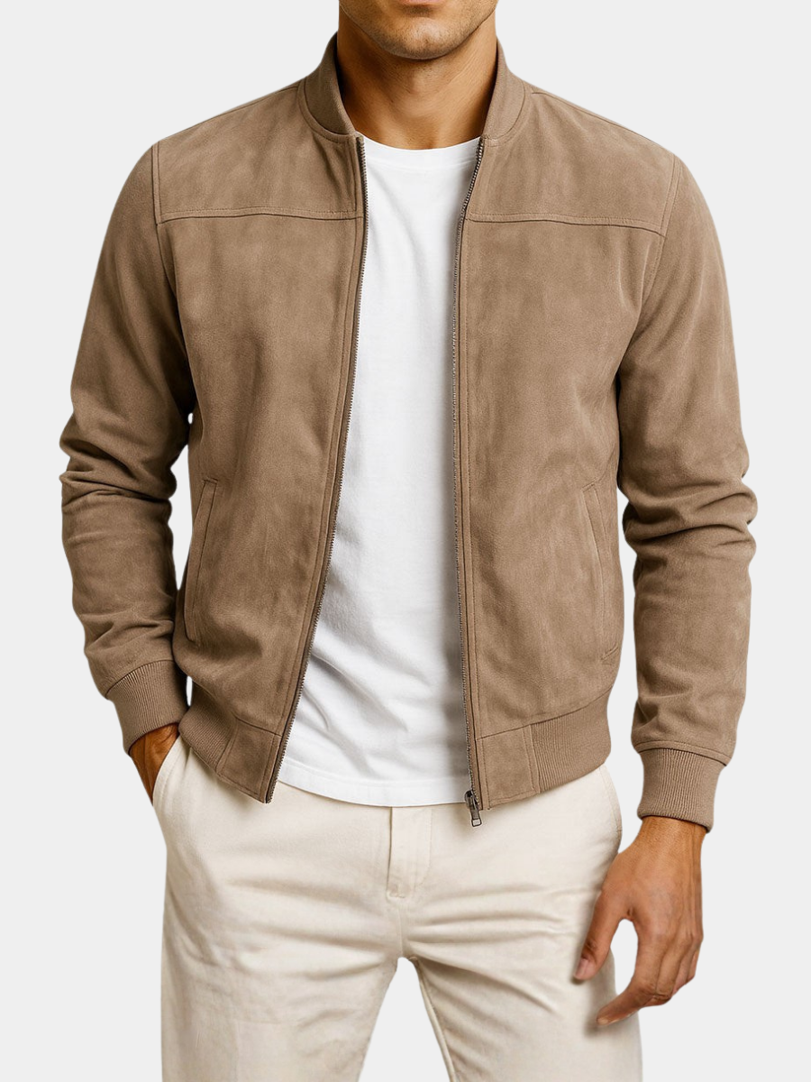 Marlow | Men's Suede-Textured Bomber Zip-Up Jacket