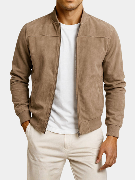 Marlow | Men's Suede-Textured Bomber Zip-Up Jacket
