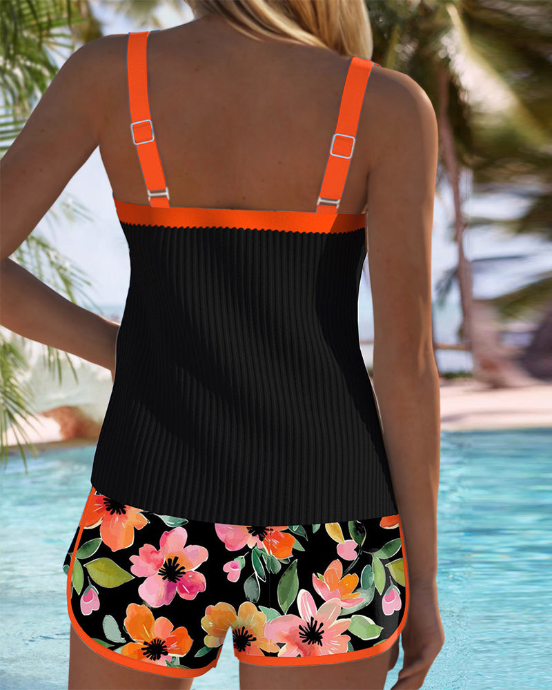 Anastasia | Tankini Set Floral Shorts Ribbed Tummy Control