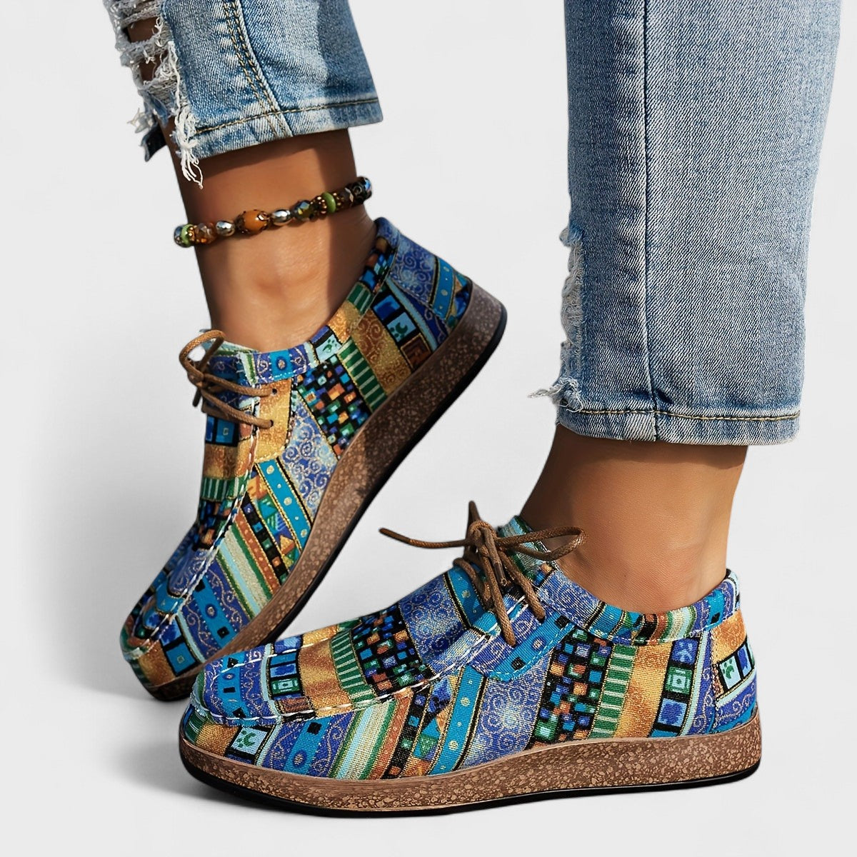 Thessaly | Women's Bohemian Aztec Print Lace-Up Platform Sneaker