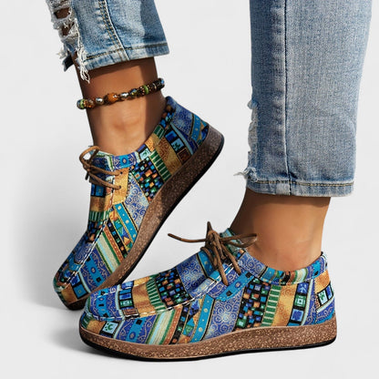 Thessaly | Women's Bohemian Aztec Print Lace-Up Platform Sneaker