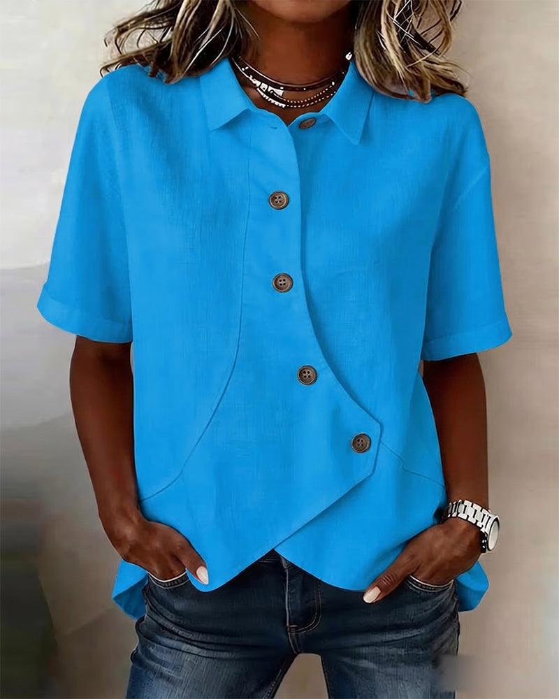 Adeline | Women's Asymmetrical Placket Button Down Linen Blend Shirt