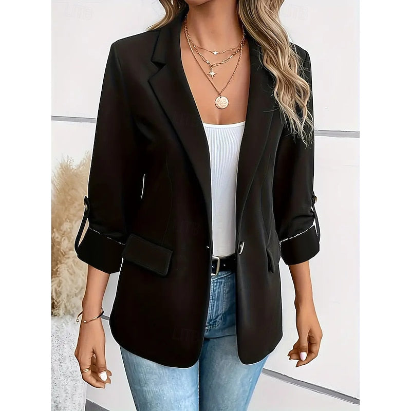 Elara | Women's Tailored Open Front Ruched Sleeve Blazer