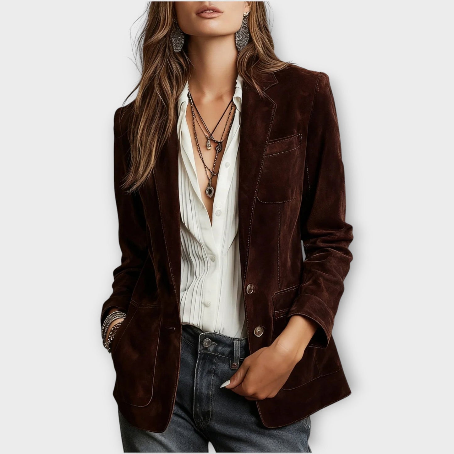 Sabelle | Women's Vintage Suede Tailored Notch Lapel Blazer