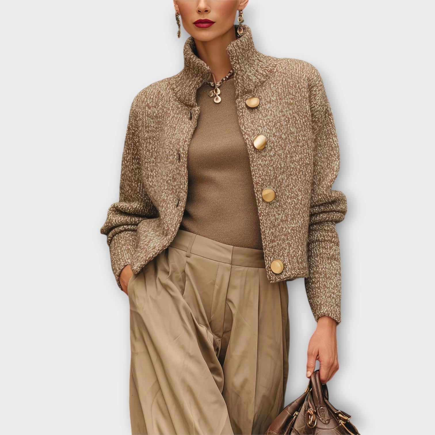 Bexlynne | Women's Textured Knit Button-Up Stand Collar Jacket