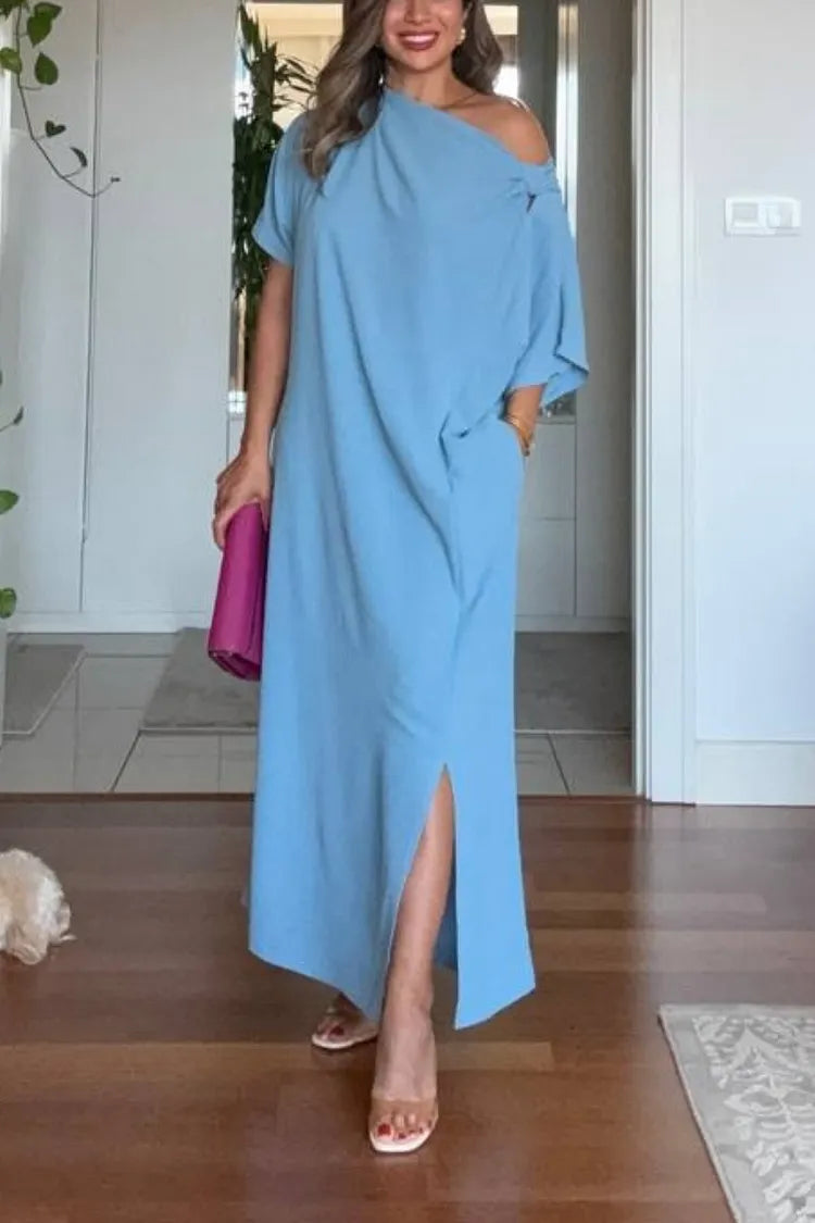 Marisol | Women's Asymmetric One-Shoulder Bow Detail Maxi Dress