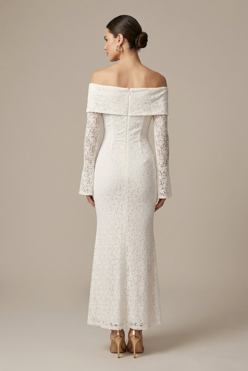Luna | Lace Off Shoulder Bell Sleeve Maxi Wedding Guest Dress