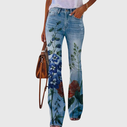 Marigold | Women's High-Waisted Floral Print Flare Denim Jeans
