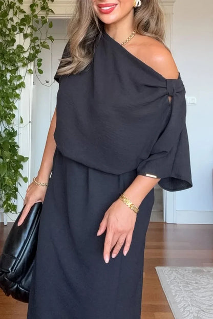Marisol | Women's Asymmetric One-Shoulder Bow Detail Maxi Dress