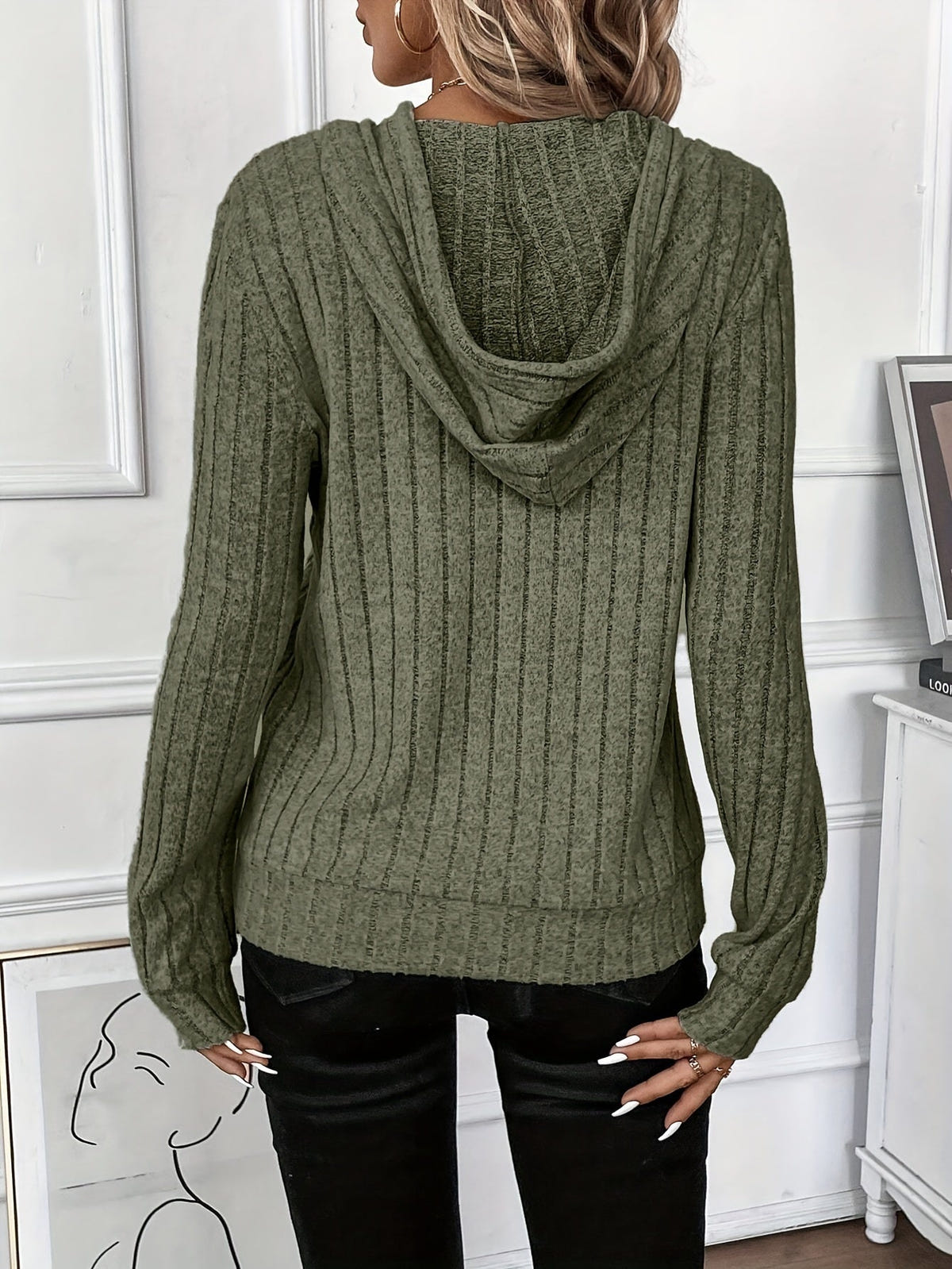 Cassidy | Women's Cozy Ribbed Textured Drawstring Hoodie