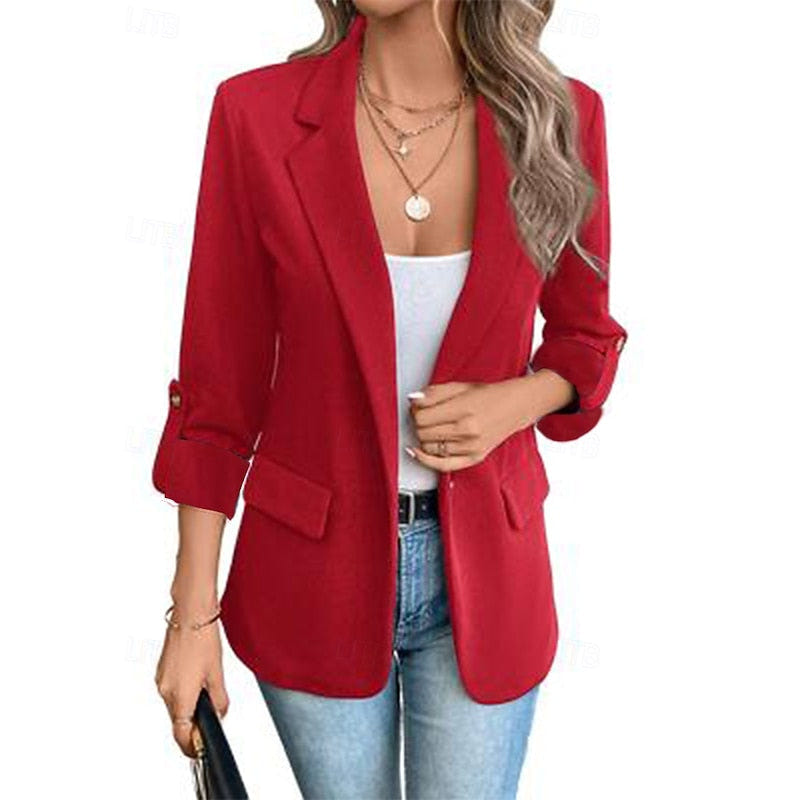 Elara | Women's Tailored Open Front Ruched Sleeve Blazer