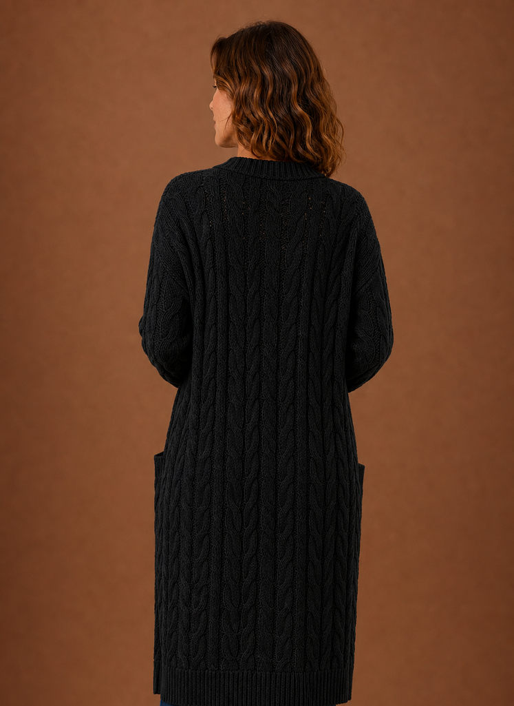 Fernwood | Women's Cable Knit Hooded Long Duster Cardigan
