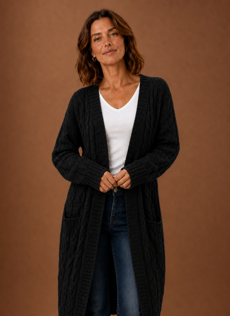Fernwood | Women's Cable Knit Hooded Long Duster Cardigan