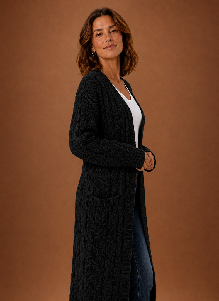 Fernwood | Women's Cable Knit Hooded Long Duster Cardigan