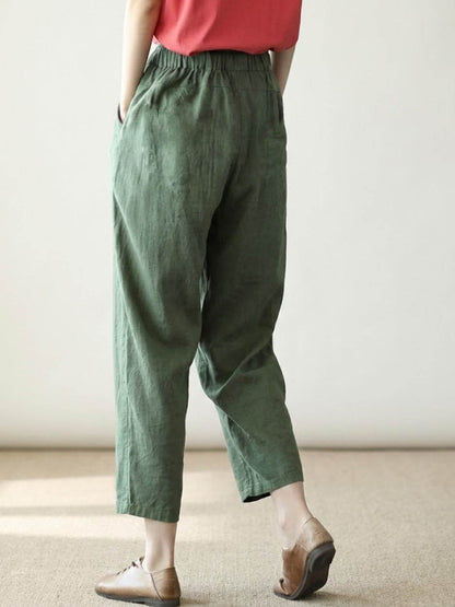 Emily | Drawstring Waist Slim Tapered Cuffed Linen Blend Casual Pants