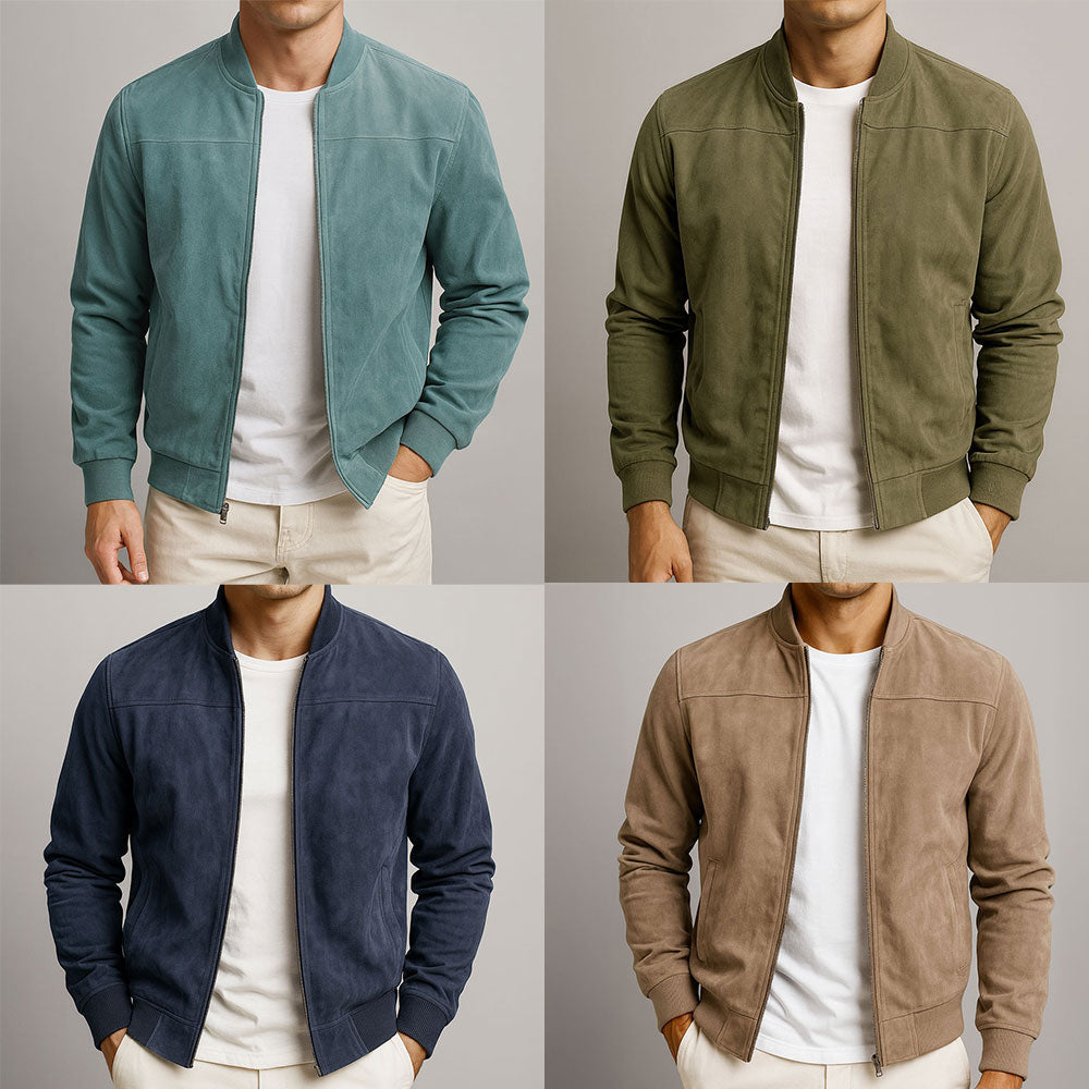 Marlow | Men's Suede-Textured Bomber Zip-Up Jacket