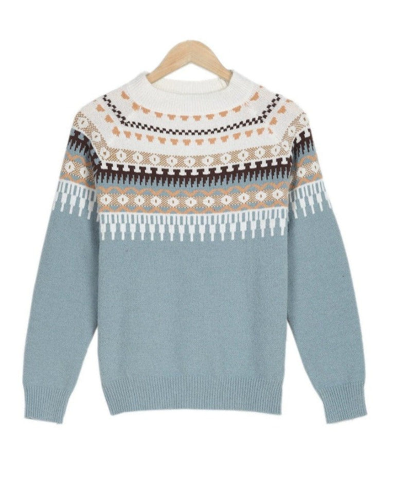 Elara | Women's Fair Isle Nordic Knit Crew Neck Sweater