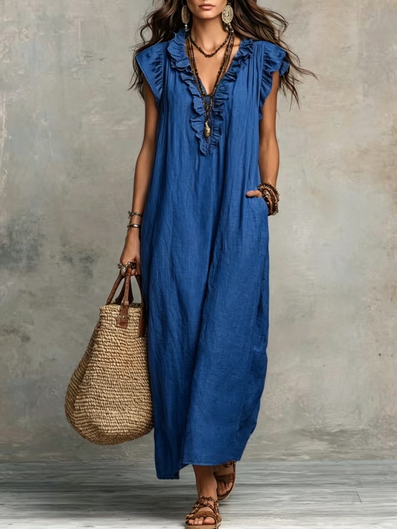 Saffi | Women's Ruffle Sleeveless Boho Maxi Dress