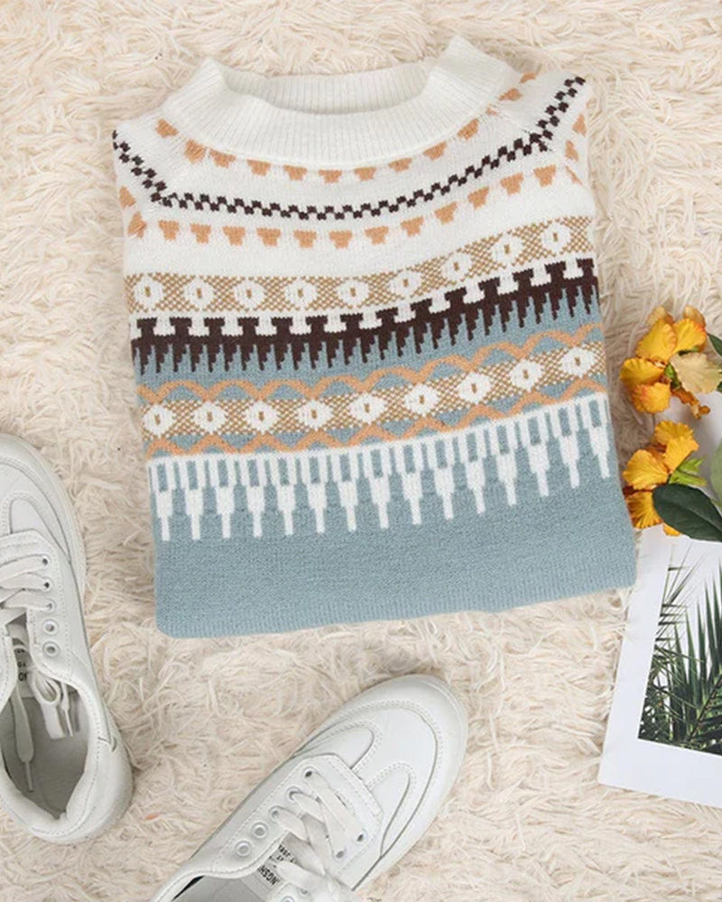 Elara | Women's Fair Isle Nordic Knit Crew Neck Sweater