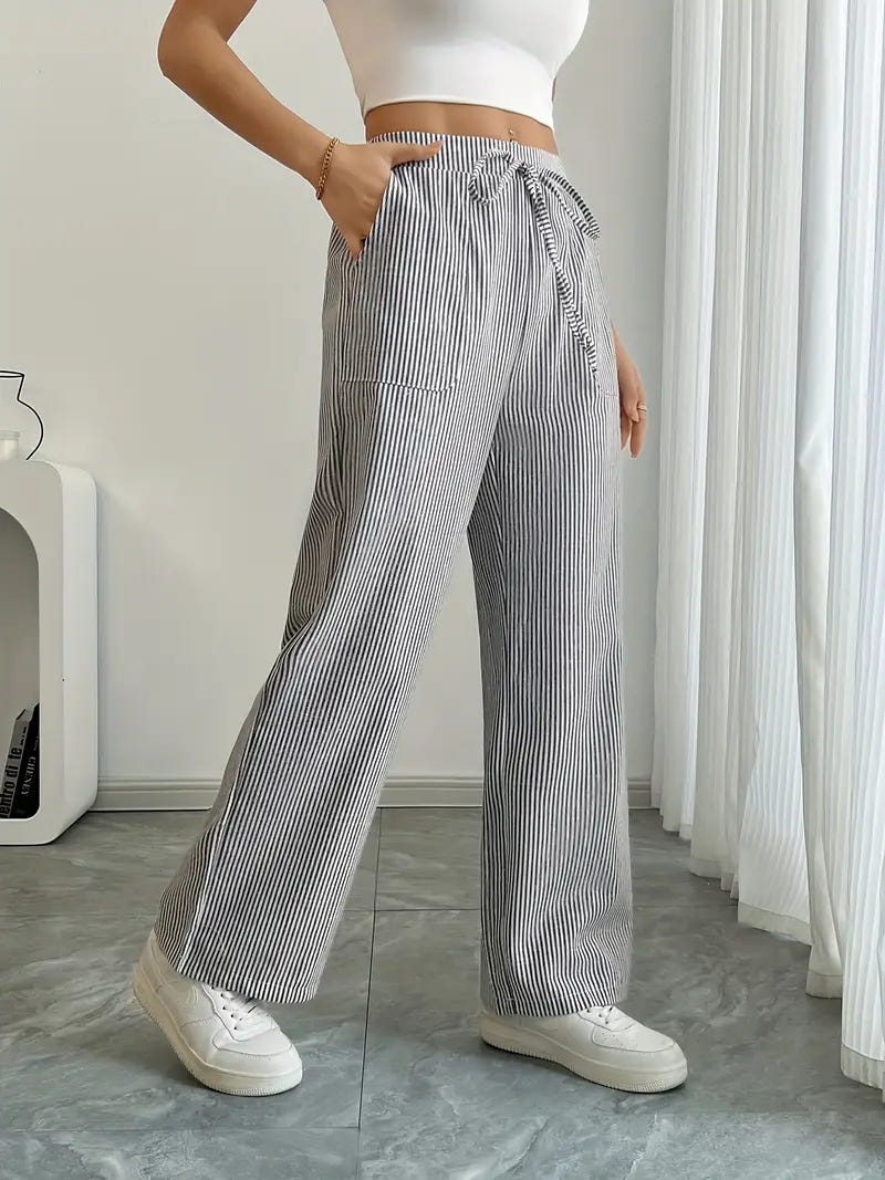 Marbella | Women's Wide Leg Striped Drawstring Beach Pants