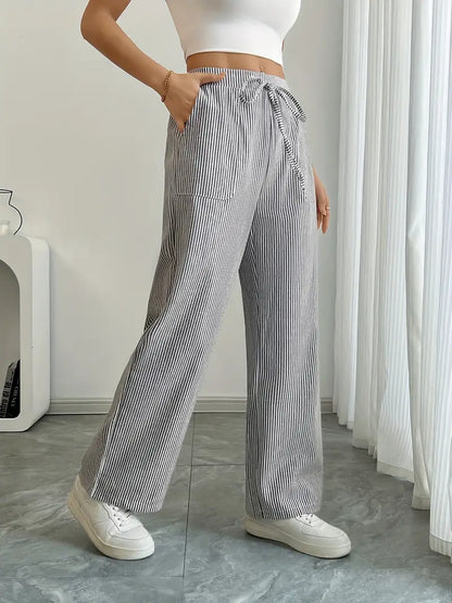 Marbella | Women's Wide Leg Striped Drawstring Beach Pants
