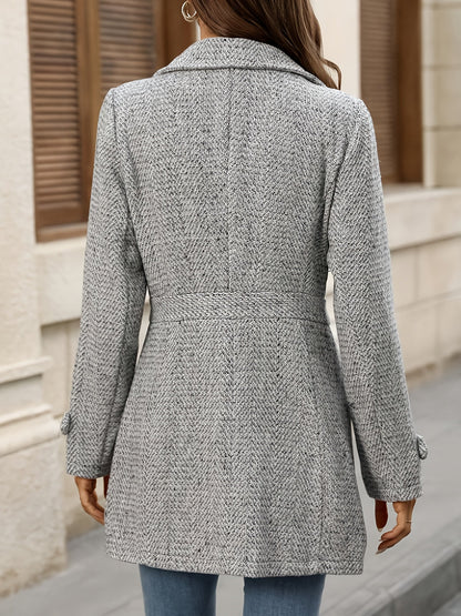 Selveste | Women's Herringbone Double Breasted Tailored Wool Coat
