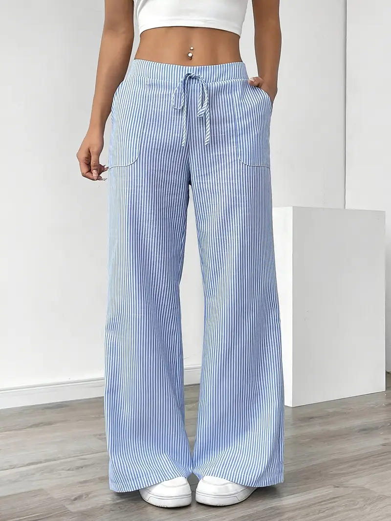 Marbella | Women's Wide Leg Striped Drawstring Beach Pants