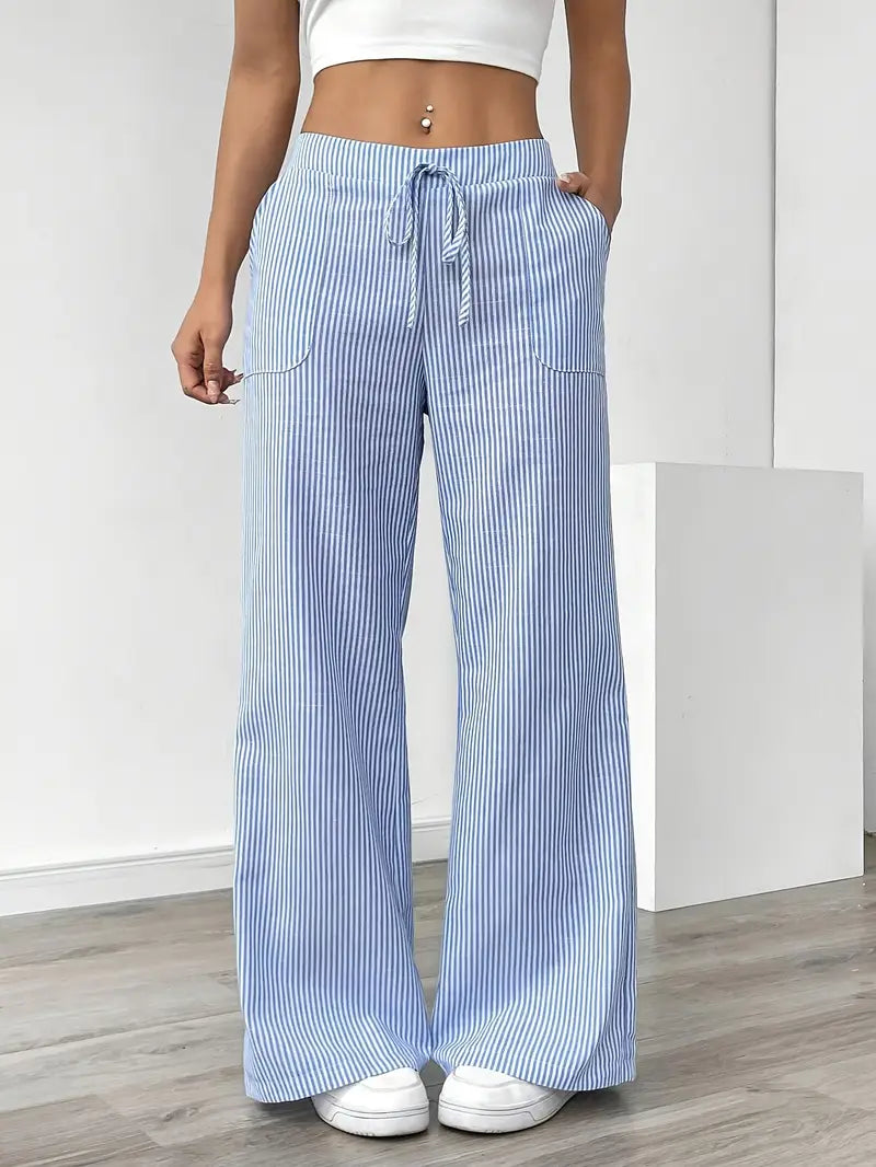 Marbella | Women's Wide Leg Striped Drawstring Beach Pants