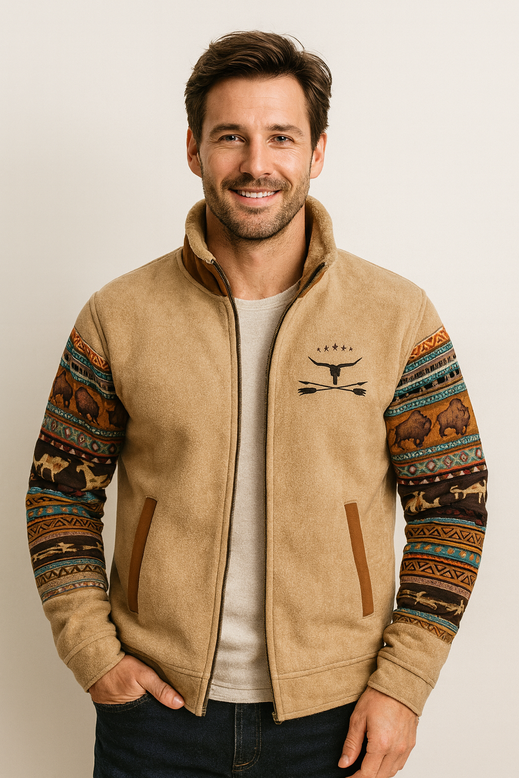 Weston | Men's Western Aztec Print Suede Bomber Jacket