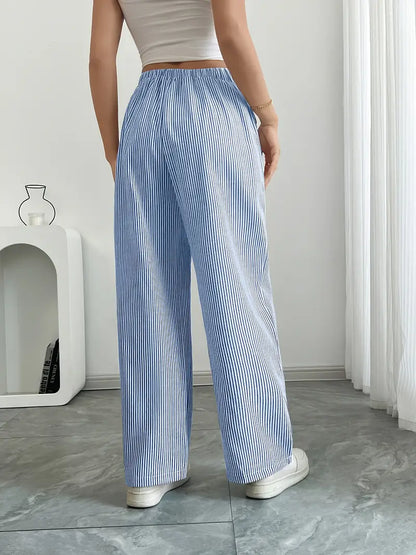 Marbella | Women's Wide Leg Striped Drawstring Beach Pants