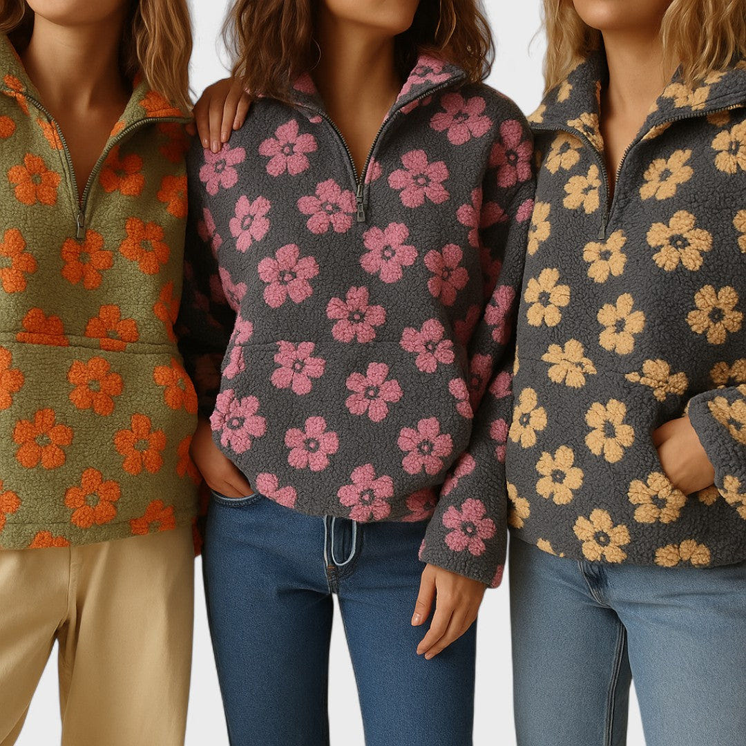 Marlowe | Women's Sherpa Fleece Floral Quarter Zip Pullover
