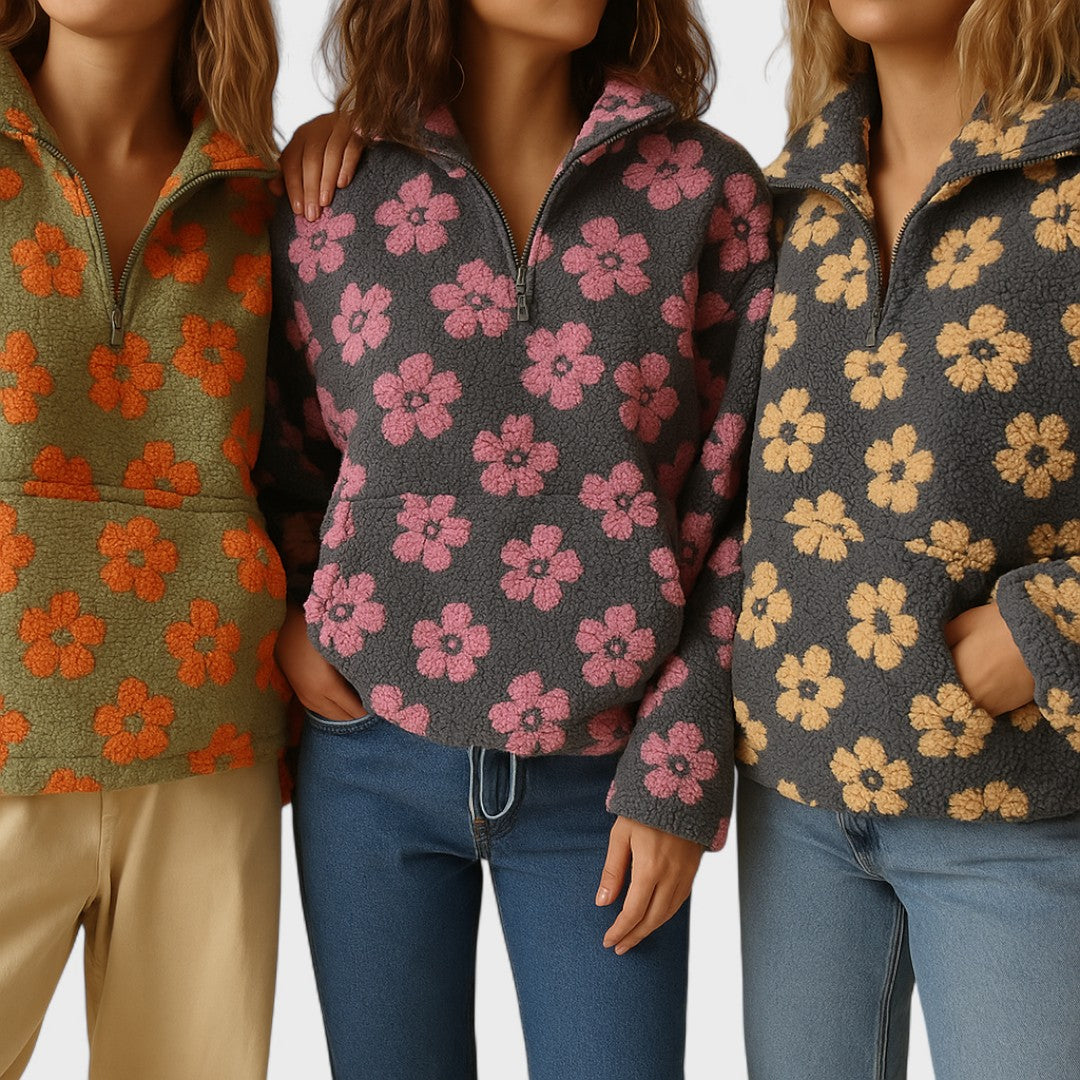 Marlowe | Women's Sherpa Fleece Floral Quarter Zip Pullover