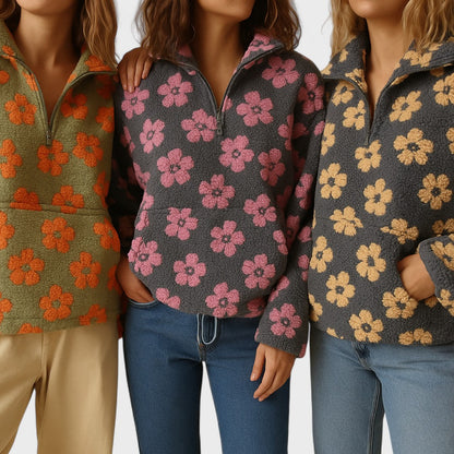 Marlowe | Women's Sherpa Fleece Floral Quarter Zip Pullover