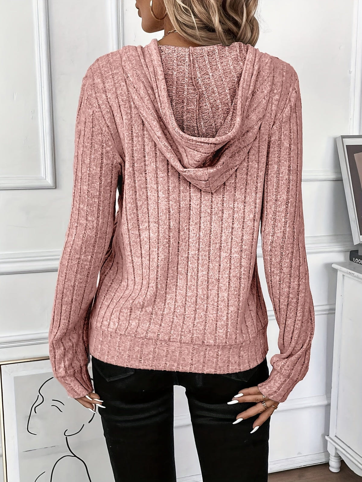 Cassidy | Women's Cozy Ribbed Textured Drawstring Hoodie
