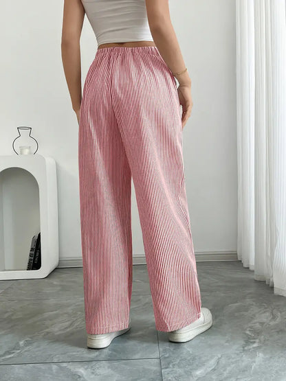 Marbella | Women's Wide Leg Striped Drawstring Beach Pants