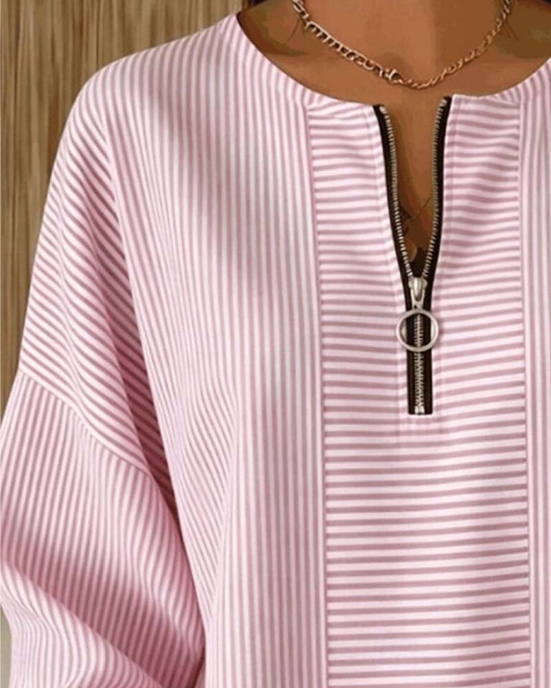 Marlette | Women's Half-Zip Striped Long-Sleeve Blouse