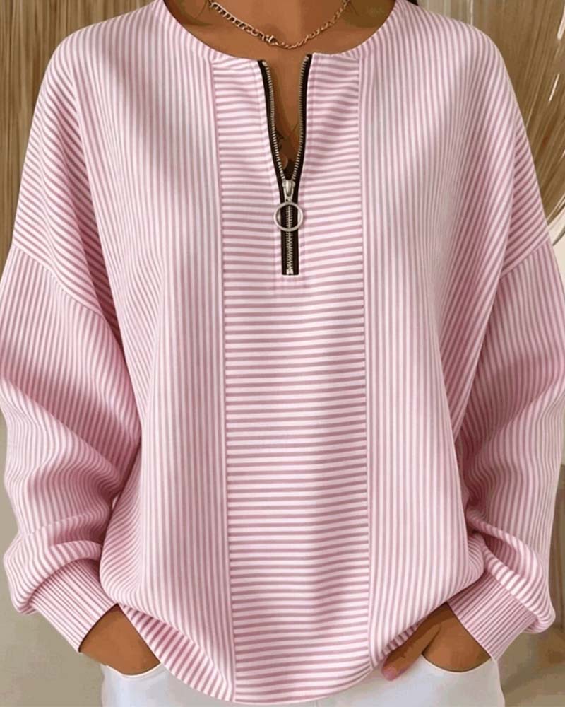 Marlette | Women's Half-Zip Striped Long-Sleeve Blouse