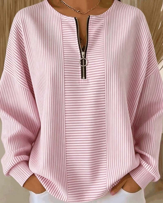 Marlette | Women's Half-Zip Striped Long-Sleeve Blouse