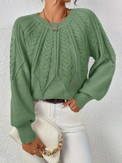 Rosalen | Women's Cable Knit Chunky Relaxed Fit Long Sleeve Sweater