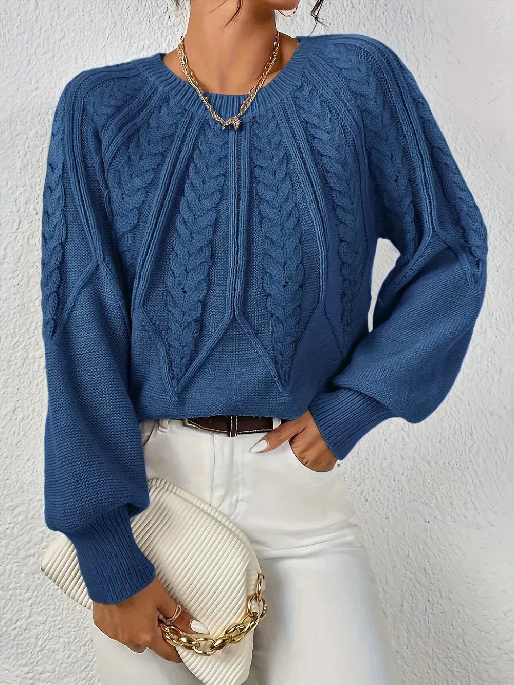 Rosalen | Women's Cable Knit Chunky Relaxed Fit Long Sleeve Sweater