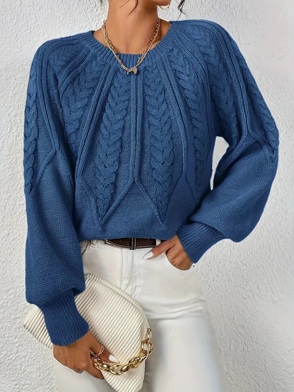 Rosalen | Women's Cable Knit Chunky Relaxed Fit Long Sleeve Sweater